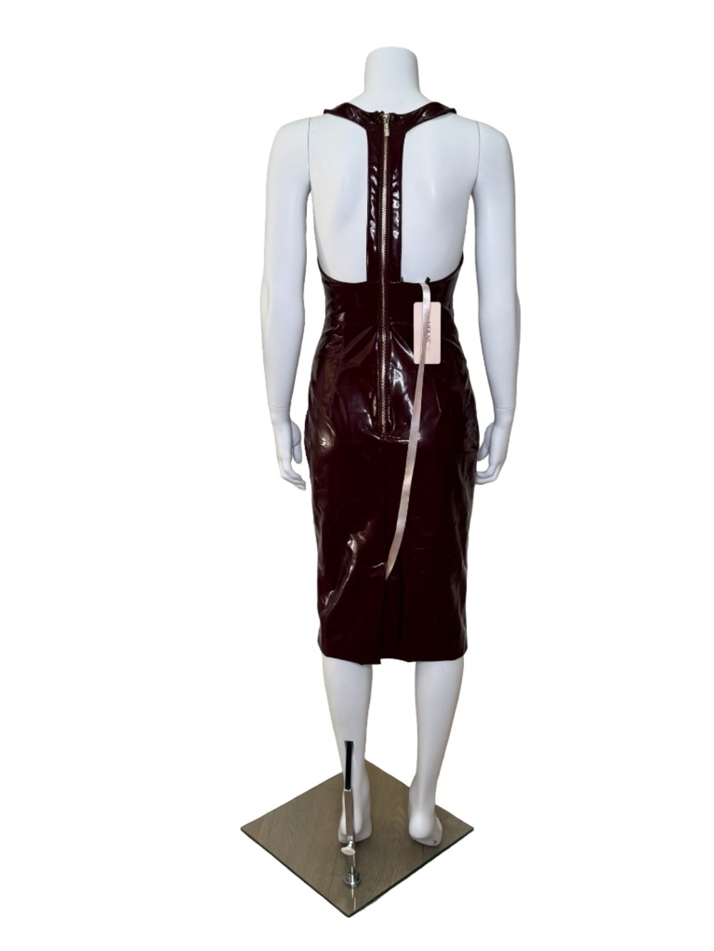 NWT House of CB Burgundy Patent Effect Plunge Bodycon Midi Dress Size S - Picture 5 of 9